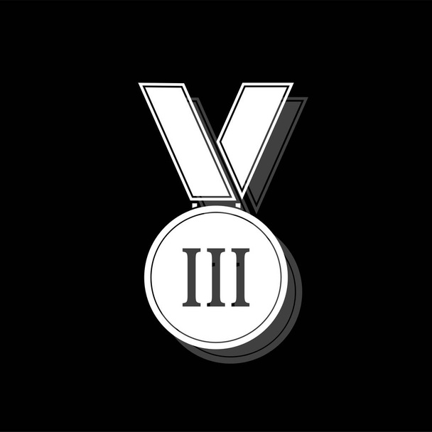 メダル。影のついた白いシンプルなフラット アイコン - ベクター画像