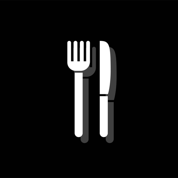 Cuchillo tenedor. Icono simple plano blanco con sombra
 - Vector, Imagen