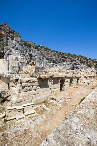 Ancient lycian necropolis with tomb carved in rocks in Mira  - Photo, image