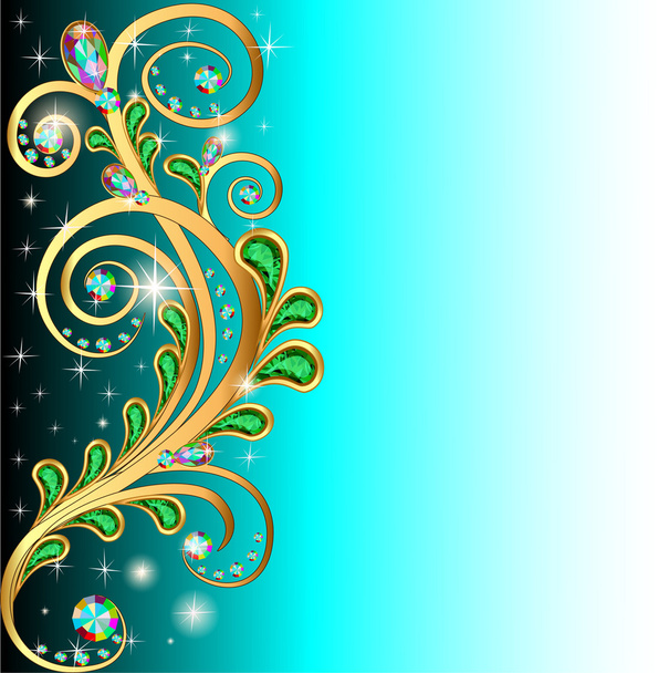 background with precious stones and gold ornaments leaves - Vecteur, image