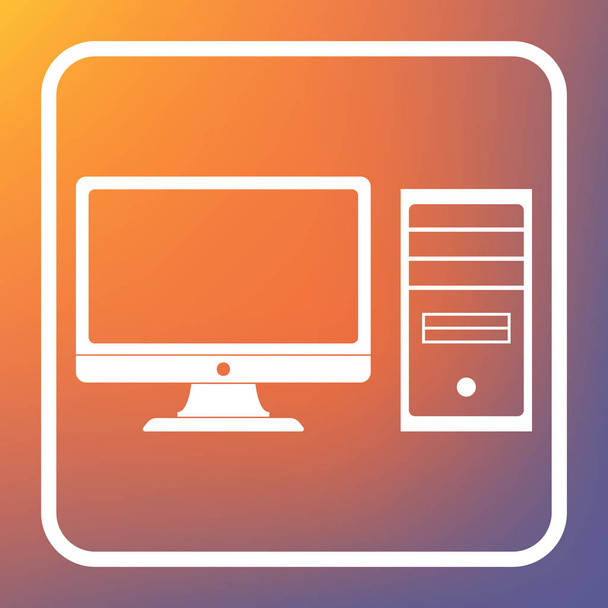 Computer sign illustration. Vector. White icon on transparent button at orange-violet gradient background. - Vector, Image