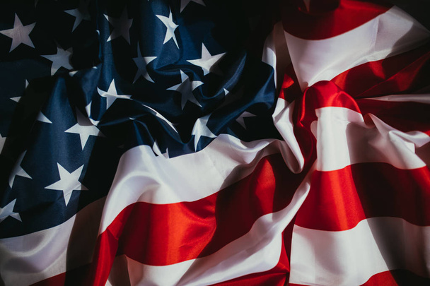 Closeup of ruffled American flag - Zdjęcie, obraz
