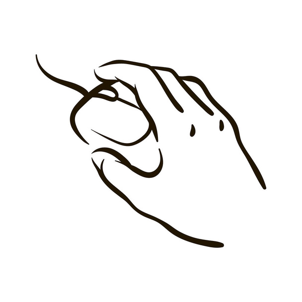 Διάνυσμα χέρι χέρι με υπολογιστή ποντίκι σκίτσο εικόνα σε άσπρο φόντο. - Διάνυσμα, εικόνα