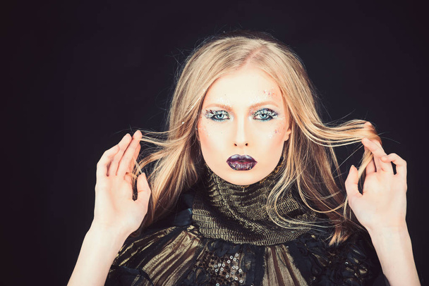 Makeup art of sensual girl. makeup and cosmetics for skin of fashion woman. - Фото, изображение