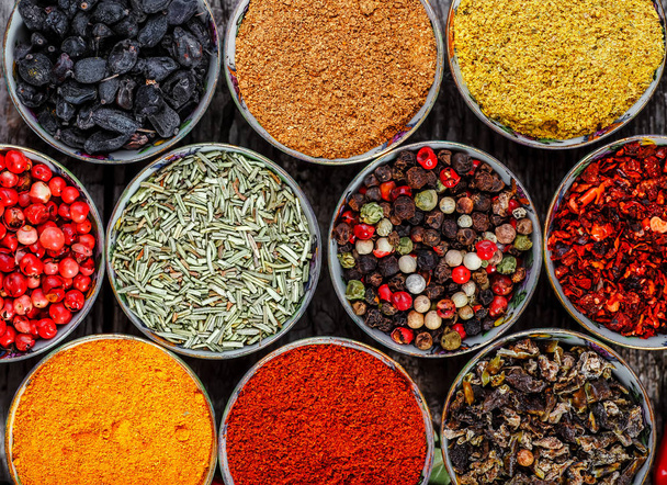 Big set of Indian spices and herbs . - Photo, image