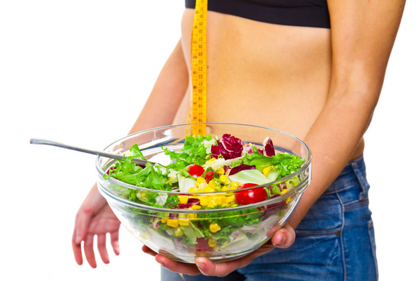 woman in diet with salad bowl - Foto, afbeelding