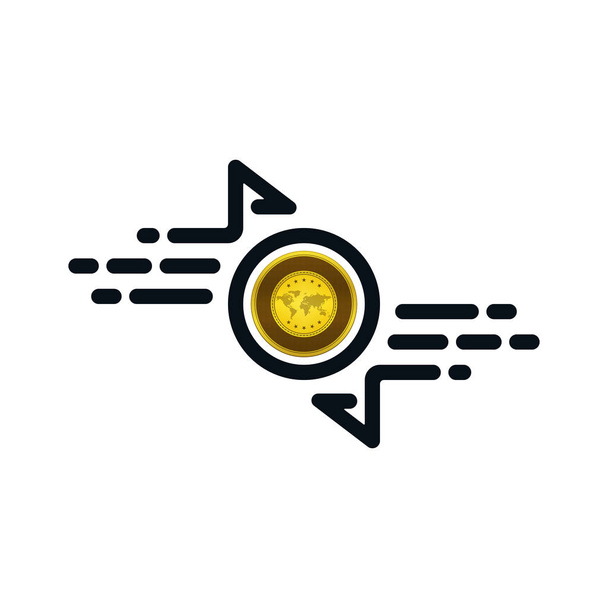 Fast transfer icon with gold coin on white background. Financial concept design. - Vector, Image