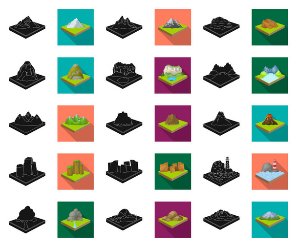 Berge, massive schwarze, flache Ikonen in Set-Kollektion für Design. die Oberfläche des Erdvektors isometrisches Symbol stock web illustration. - Vektor, Bild