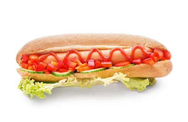 gustoso Hot dog su sfondo bianco
 - Foto, immagini