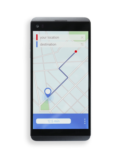 Hareket eden telefon yolu ile harita ekran beyaz arka plan görüntülemek - Fotoğraf, Görsel