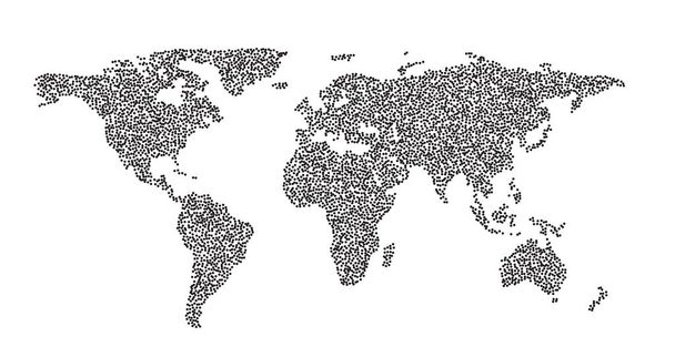 Maailmanlaajuinen vektorien maailmankartta eristetty valkoisella taustalla. Yksinkertainen maailmankartta siluetti tai maan kartasto kaavamainen ääriviivat mantereilla
 - Vektori, kuva