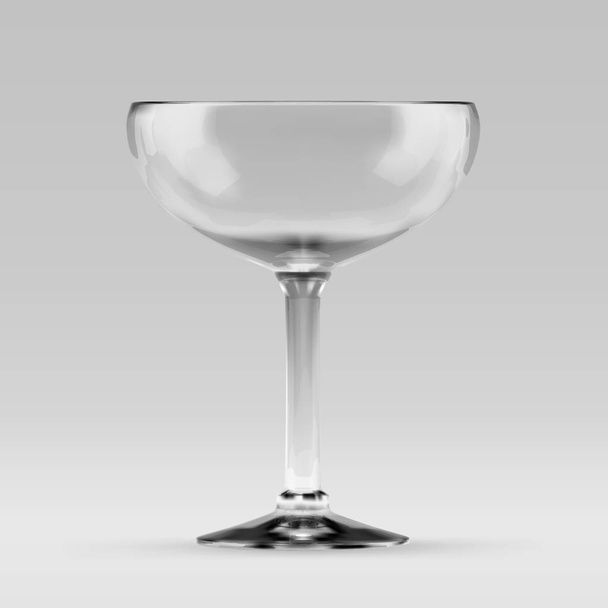 Пустой прозрачный коктейльный стакан для маргариты и коктейли в баре. Реалистичная трехмерная векторная иллюстрация чистого стеклянного стебля на градиентном фоне
 - Вектор,изображение