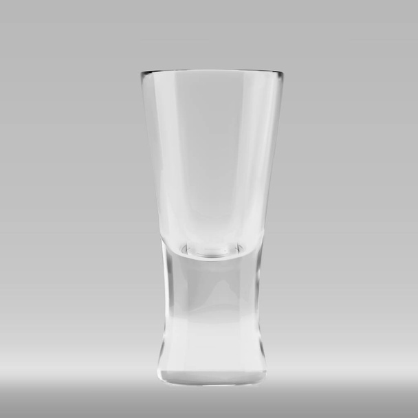 Lege transparante 3d gesmolten schutters glas voor het drinken van alcohol schoten op de bar. Realistische vectorillustratie van lege glazig glaasje Roemer - Vector, afbeelding