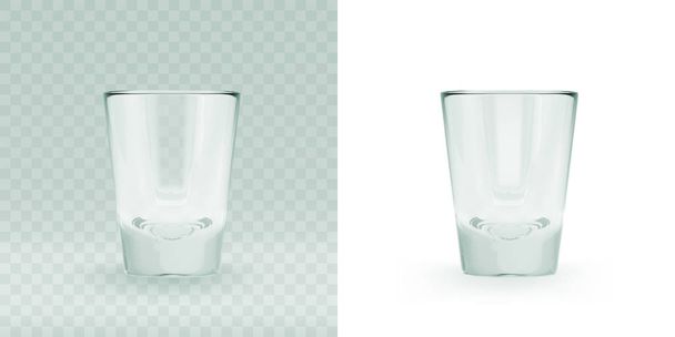 Empty transparent 3D rendered shooters glass for drinking alcohol shots at the bar. Realistic vector illustration of blank glassy shotglass stemware - Vector, Image