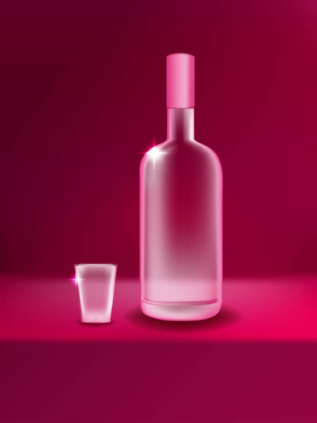 Ρεαλιστική κλασσικό γυάλινο μπουκάλι για αλκοολούχο ποτό σε άσπρο φόντο. Πρότυπο διάνυσμα μπουκάλι διαφανές βότκα ή Mockup - Διάνυσμα, εικόνα