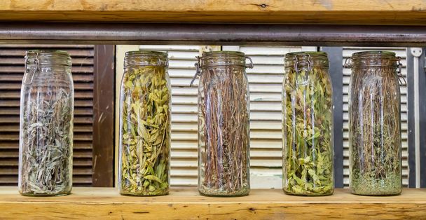 Herbal teas glass jar inside - Photo, Image