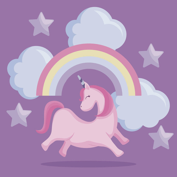 aranyos unicorn rainbow és a felhők - Vektor, kép