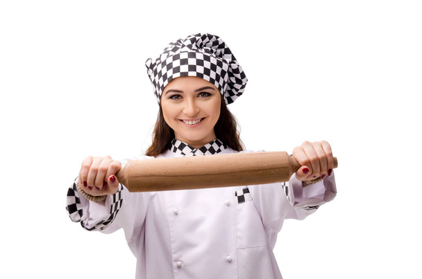 Jeune boulanger femelle isolé sur blanc
  - Photo, image