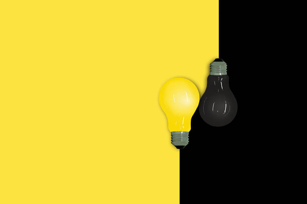 Business Creative and Idea Concept: Lampadina gialla e nera su sfondo mezzo giallo e nero
. - Foto, immagini