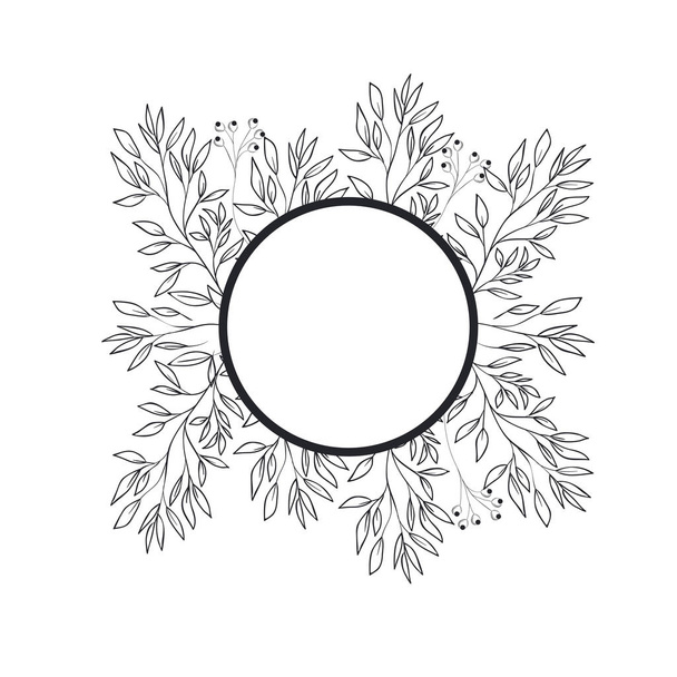 frame with plants and herbs isolated icon - Vector, Image