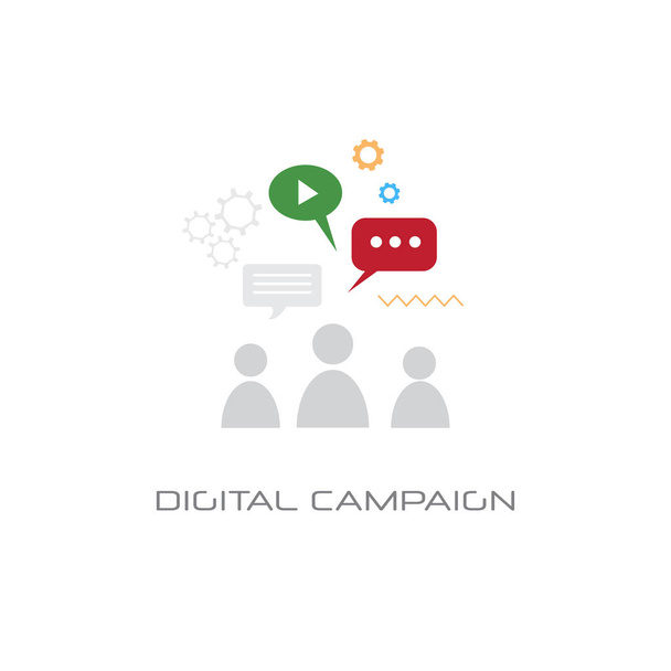 το περιεχόμενο ψηφιακή καμπάνια έννοια άτομα επικοινωνίας λογότυπο λευκό φόντο την εμπορία - Διάνυσμα, εικόνα