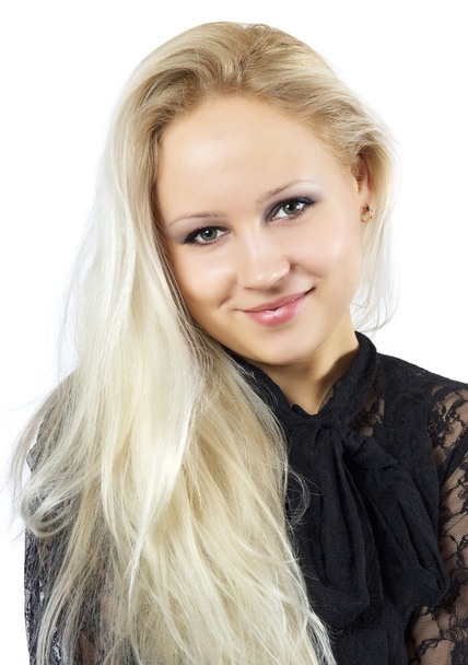 Beautiful blonde in a black blouse - Фото, зображення