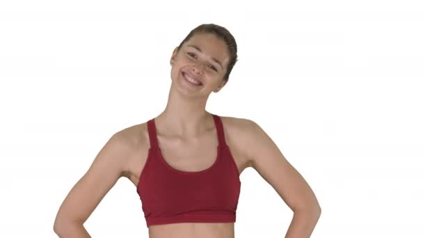 Proper warm up can prevent neck strain and injury on white background. - Filmati, video
