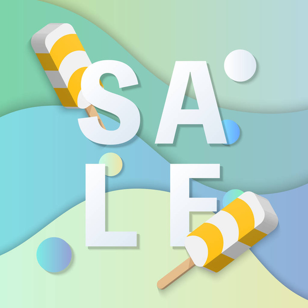 Zomer verkoop banner sjabloon 3d pastel kleurrijke popsicle ijs kromme Golf achtergrond met kleurovergang. Idee voor zowel voor print en web promotie design - Vector, afbeelding