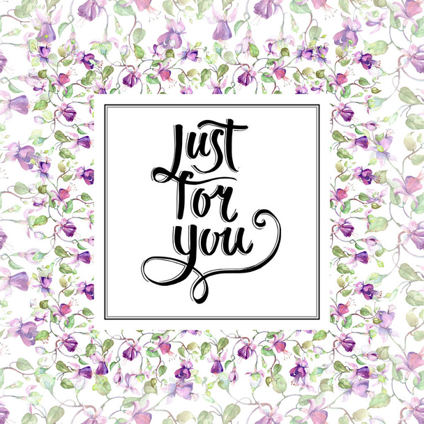 Bouquet de fuchsia violet. Fleur botanique florale. Ensemble d'illustration de fond aquarelle. Cadre bordure ornement carré
. - Photo, image