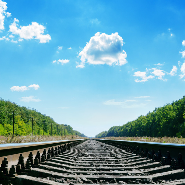 railroad close up to horizon and cloudy sky - Zdjęcie, obraz