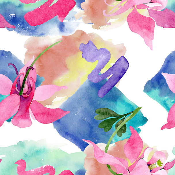 美しい紫の蓮の花は 白で隔離 水彩画背景イラスト 水彩 Aquarelle シームレスな背景パターン 壁紙印刷手触りの生地 ロイヤリティフリー 写真 画像素材