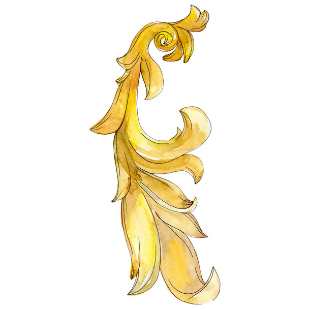 Gold monogram floral ornament. Baroque design isolated element. Watercolor background illustration set. - Фото, изображение