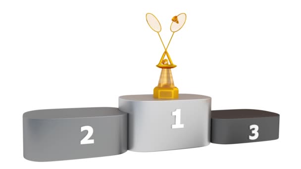 Vue de Badminton Gold Silver et Bronze Trophées apparaissent sur Podium avec fond blanc
 - Séquence, vidéo