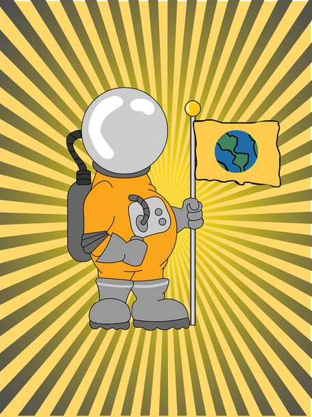 αστροναύτης, κρατώντας μια σημαία raybeam backgro - Διάνυσμα, εικόνα