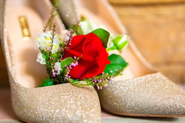 stylish wedding attributes of the bride's butane's shoes. - Фото, изображение