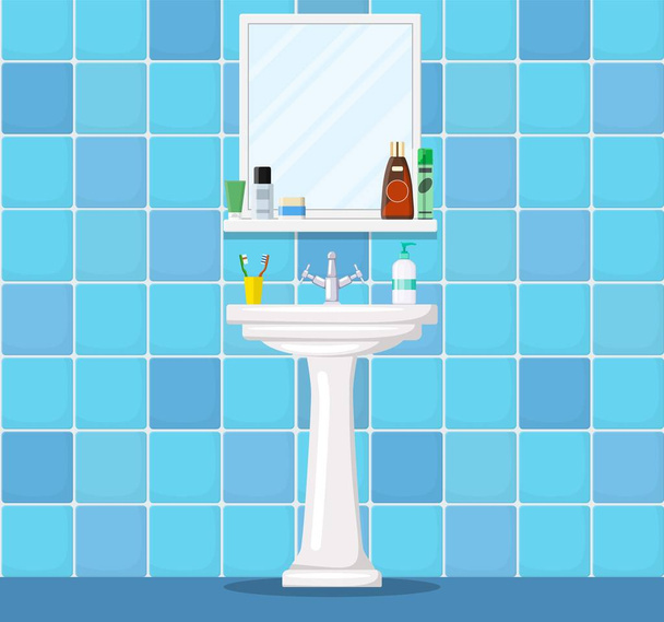 Νεροχύτη μπάνιο με καθρέφτη, - Διάνυσμα, εικόνα