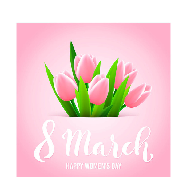 8 March International womens day greeting card. Template poster with handdrawn calligraphy. Vector. - Вектор, зображення