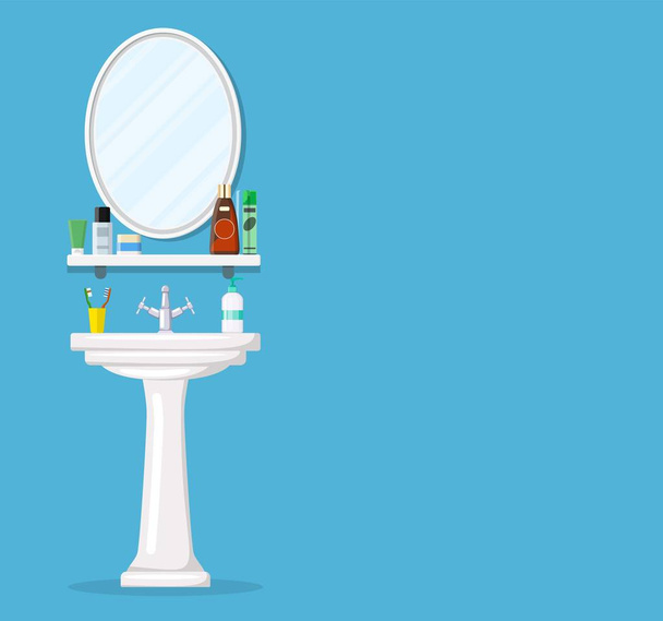 Badkamer wastafel met spiegel, - Vector, afbeelding