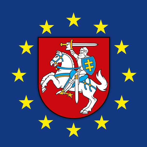 Lituania escudo de armas en la bandera de la Unión Europea, ilustración vectorial
 - Vector, Imagen