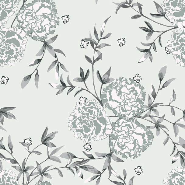 floral background with roses, large flower buds and twigs with leaves - Vektör, Görsel