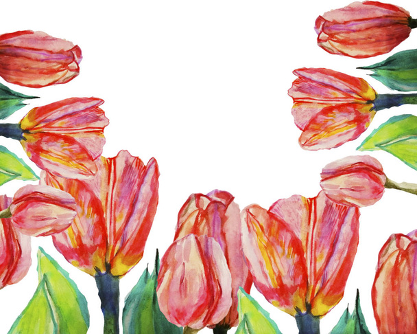 Tarjeta de primavera con fondo de flores de tulipán, para tarjeta o impresión
 - Foto, Imagen
