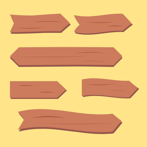 Een set oude houten planken. Cartoon houten plank borden  - Vector, afbeelding
