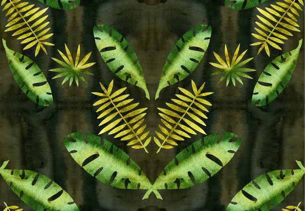 Modèle de feuilles de plantes tropicales. Texture aquarelle. Modèle sans couture
. - Photo, image