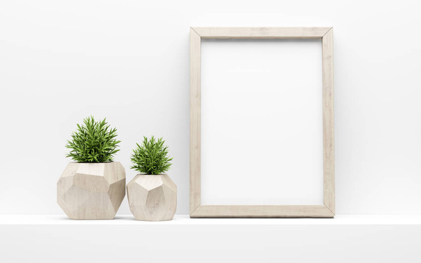 cornice in legno modello up e verde piante in vaso su frassino bianco
 - Foto, immagini