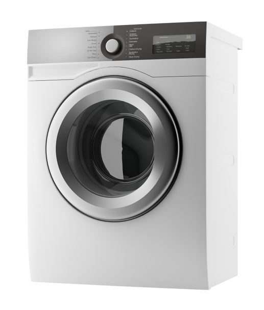 Modern çamaşır makinesi beyaz arka plan üzerinde izole. 3D illustra - Fotoğraf, Görsel