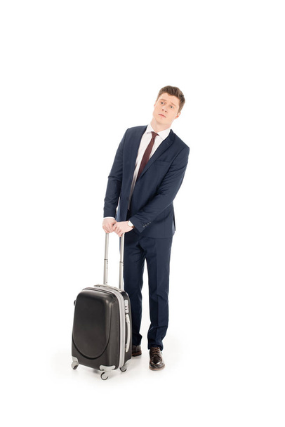 young businessman with travel bag, isolated on white  - Foto, Imagem