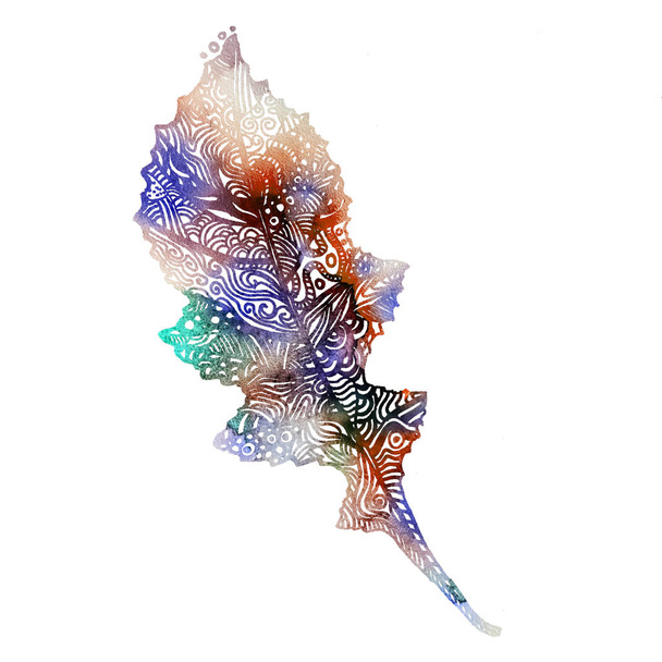 Abstract graphic elements linear drawing leaf of a tree ethnic style multicolor watercolor fill - Фото, зображення