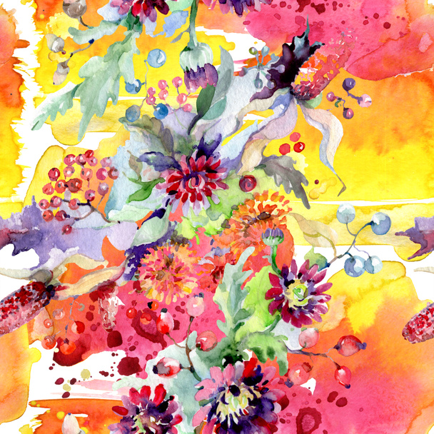 Kytice s květy a plody. Květinové botanické květin. Divoký jarní listové wildflower izolován. Sada akvarel pozadí obrázku. Akvarel výkresu módní aquarelle izolované. - Fotografie, Obrázek