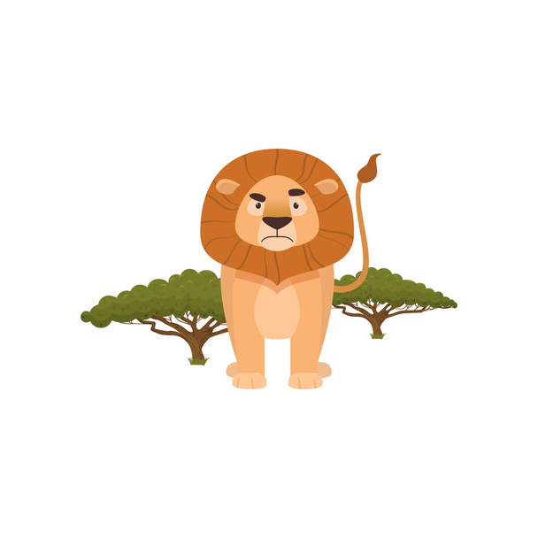 Verbiedend leeuw staat met staart houden hoog op zoek naar camera - Vector, afbeelding