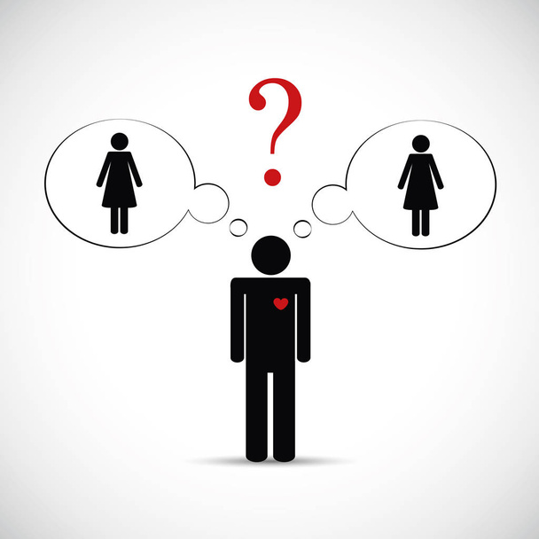cheat partner man think about two women pictogram - Vector, Image